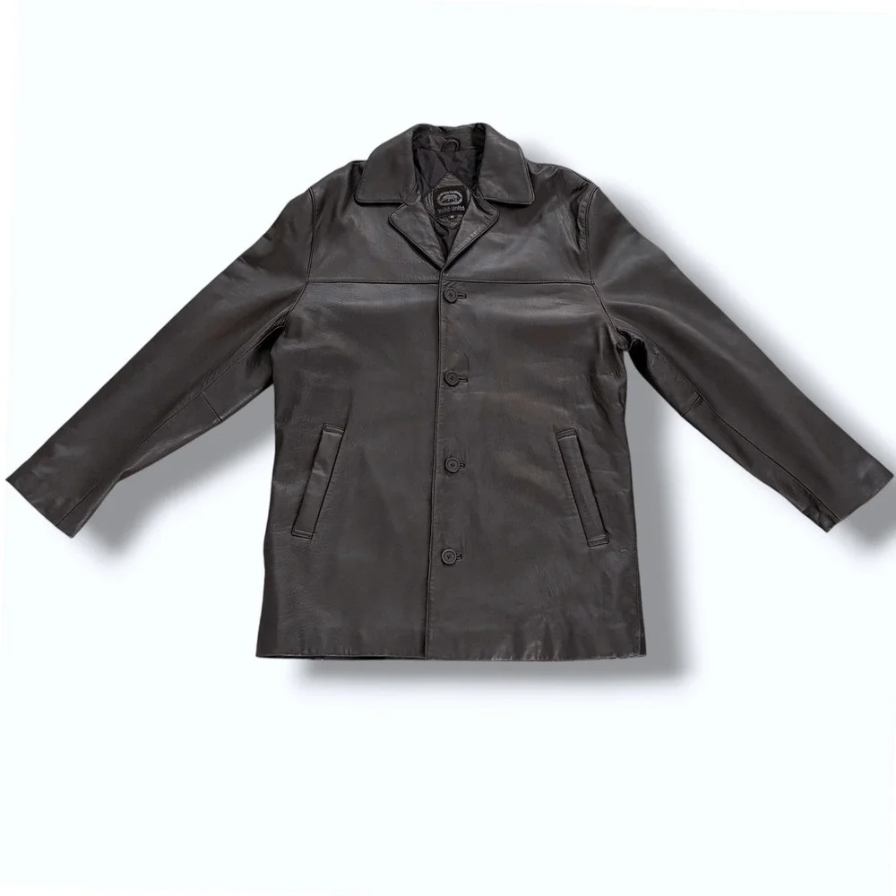 Ecko Unltd Mens M Black Leather Insulated‎ Trench Coat Vintage 90s Matrix Goth